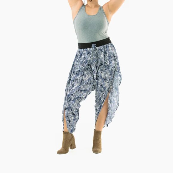 Buddha Pants Womens Elastic Slit Drawstring Boho Hippie Flap Harem Pants Blue - Picture 7 of 10